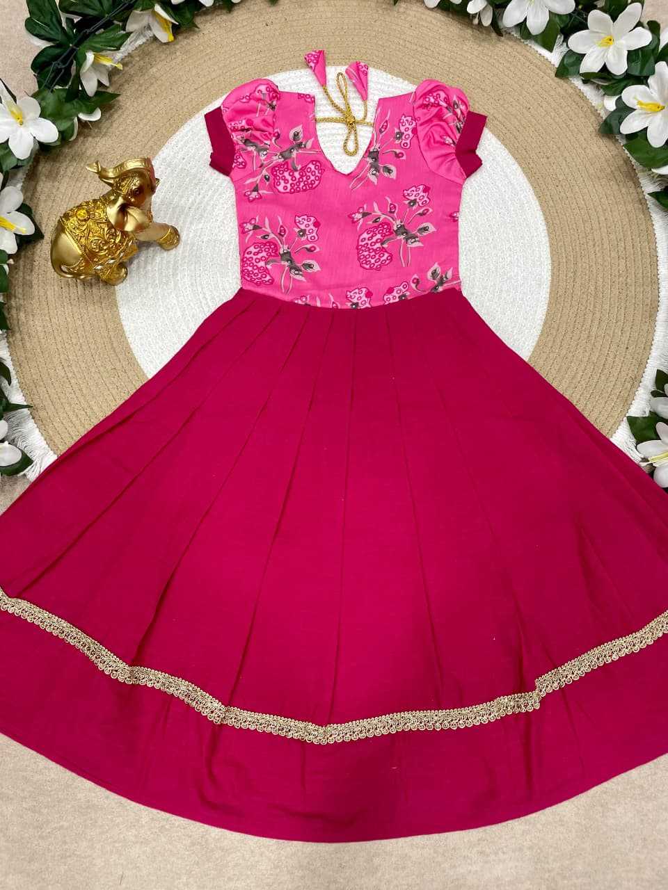 Ynf Pure Cotton KESH505 Pinkky Kids Wear Wholesale Kids Gown Girls Cotton Frocks Kids Designer Frock Manufacturer- Kids Exports