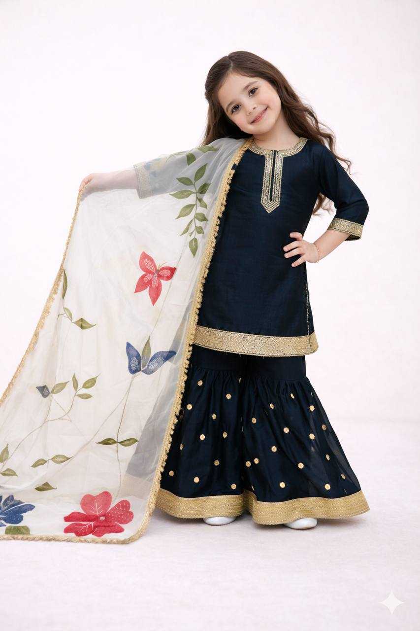 Ynf Pure Silk KESH415 243 Kids Wear Wholesale Kids Sharara Kids Designer Frock Kids Party Wear Ethnic Manufacturer- Kids Exports