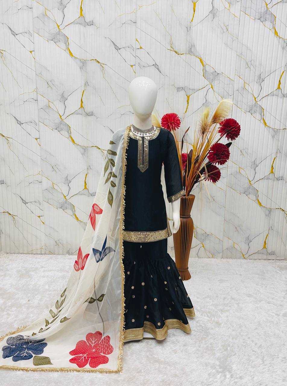 Ynf Pure Silk KESH415 243 Kids Wear Wholesale Kids Sharara Kids Designer Frock Kids Party Wear Ethnic Manufacturer- Kids Exports