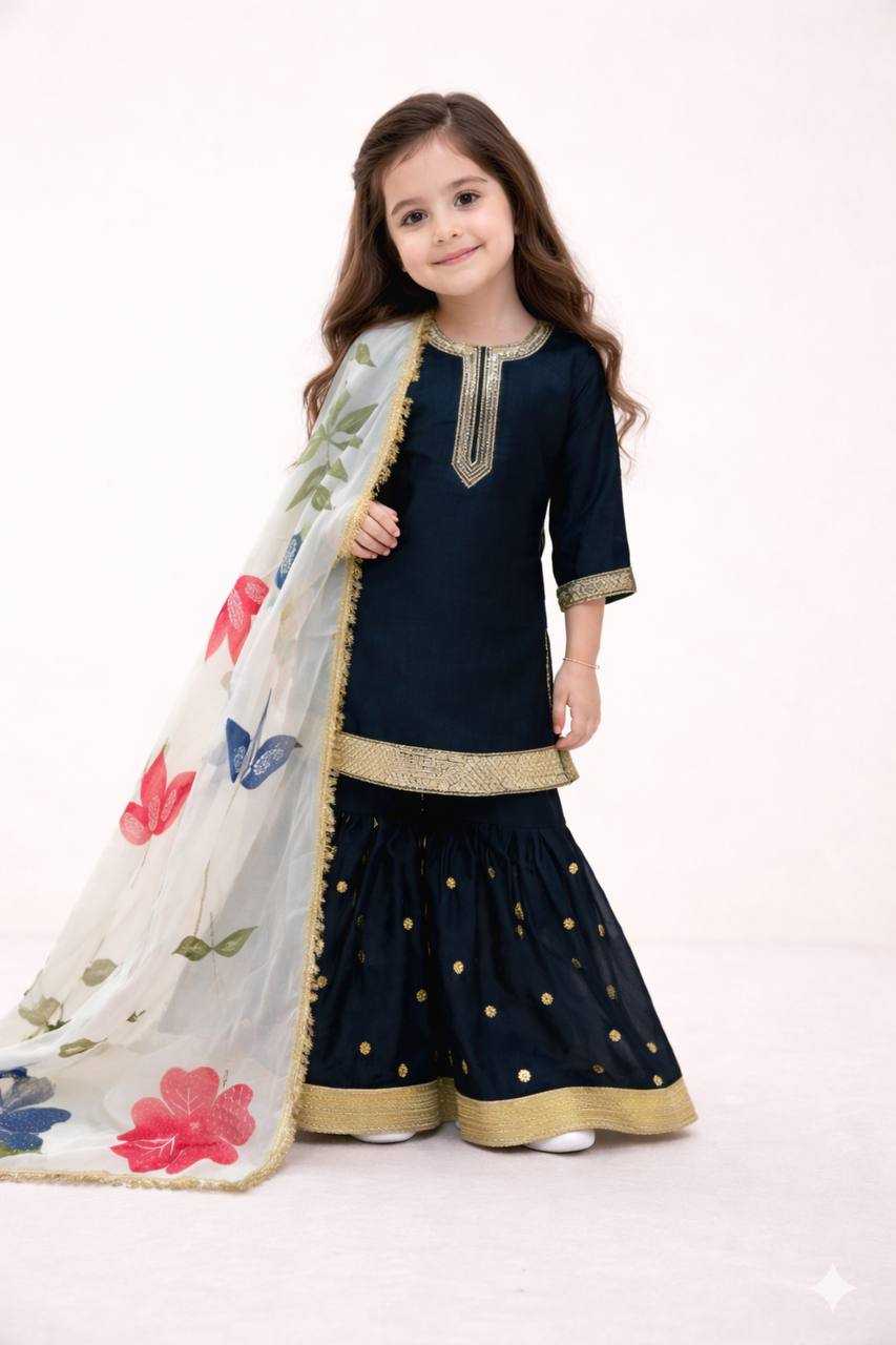 Ynf Pure Silk KESH415 243 Kids Wear Wholesale Kids Sharara Kids Designer Frock Kids Party Wear Ethnic Manufacturer- Kids Exports