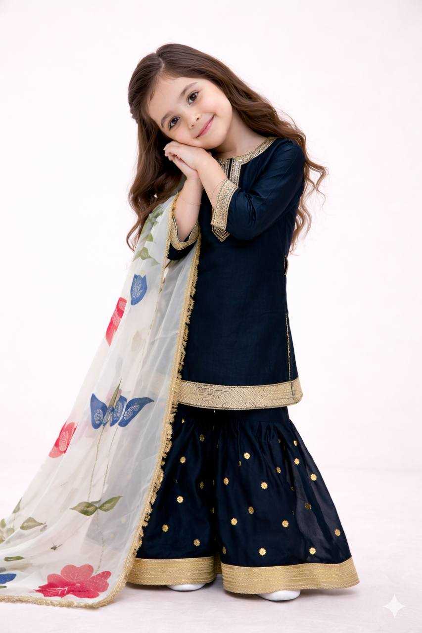 Ynf Pure Silk KESH415 243 Kids Wear Wholesale Kids Sharara Kids Designer Frock Kids Party Wear Ethnic Manufacturer- Kids Exports