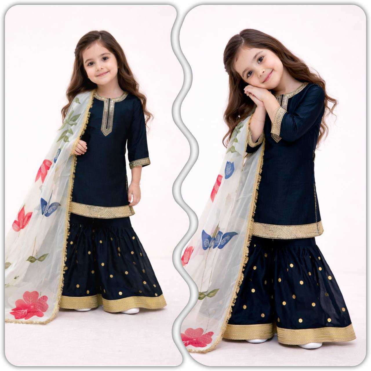Ynf Pure Silk KESH415 243 Kids Wear Wholesale Kids Sharara Kids Designer Frock Kids Party Wear Ethnic Manufacturer- Kids Exports
