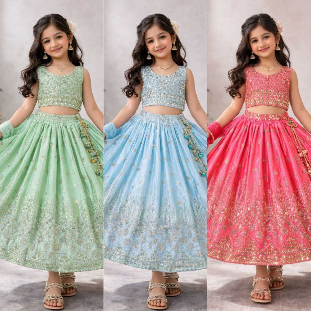 Ynf Chinon KESH167 Festive Kids Wear Wholesale Kids Lehenga Embroidered Frock Kids Festive Wear Manufacturer- Kids Exports