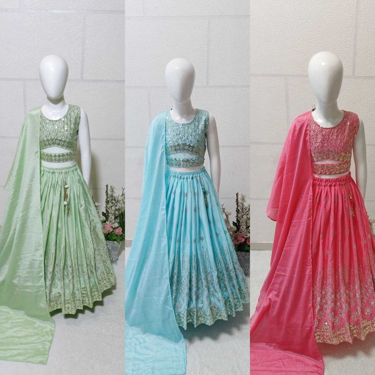 Ynf Chinon KESH167 Festive Kids Wear Wholesale Kids Lehenga Embroidered Frock Kids Festive Wear Manufacturer- Kids Exports