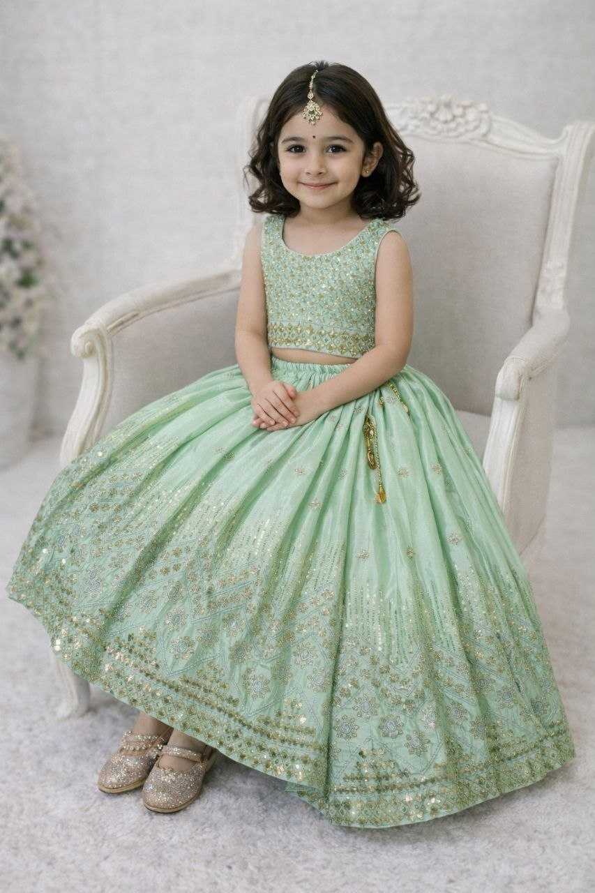 Ynf Chinon KESH167 Festive Kids Wear Wholesale Kids Lehenga Embroidered Frock Kids Festive Wear Manufacturer- Kids Exports