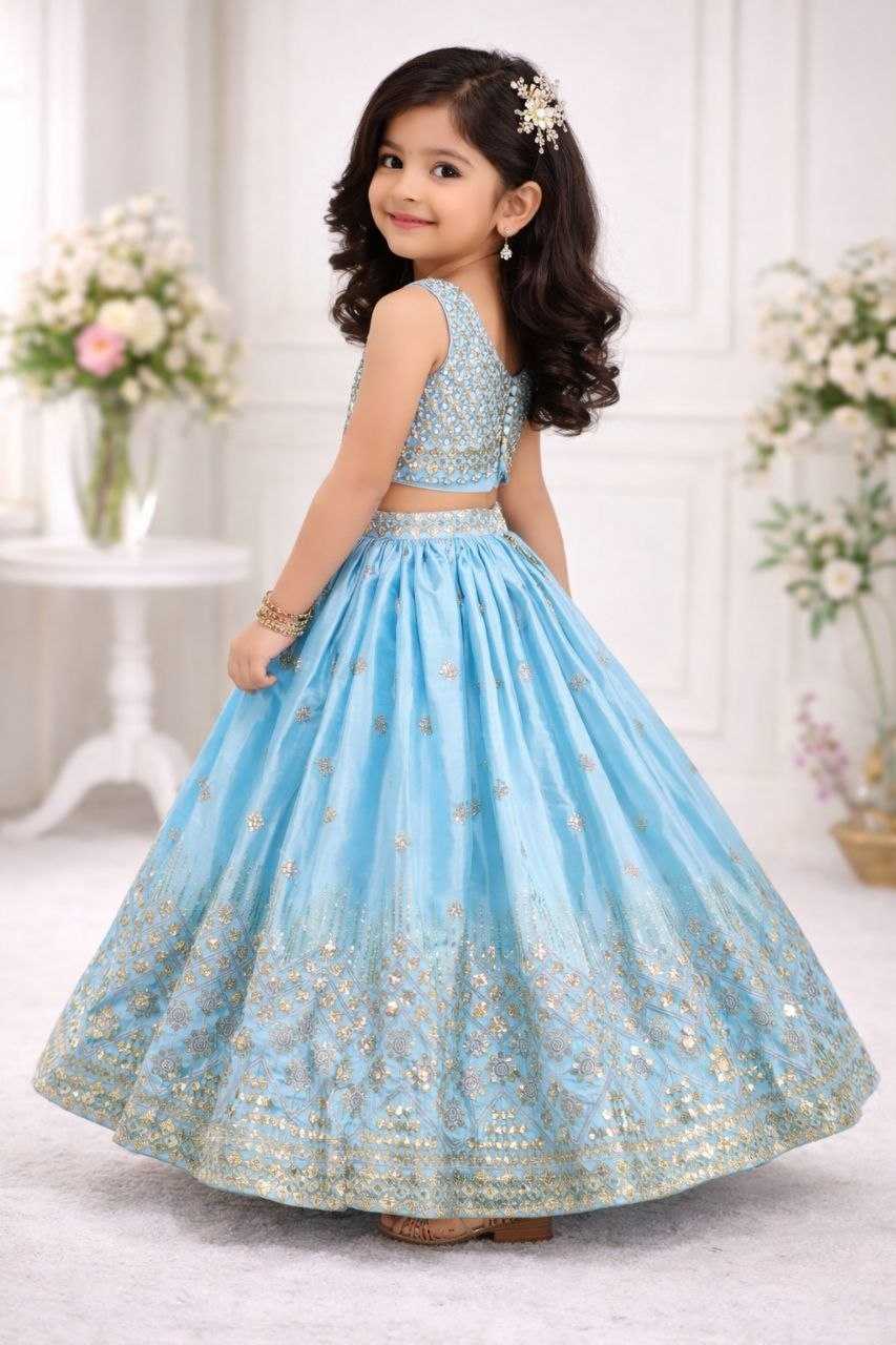 Ynf Chinon KESH167 Festive Kids Wear Wholesale Kids Lehenga Embroidered Frock Kids Festive Wear Manufacturer- Kids Exports