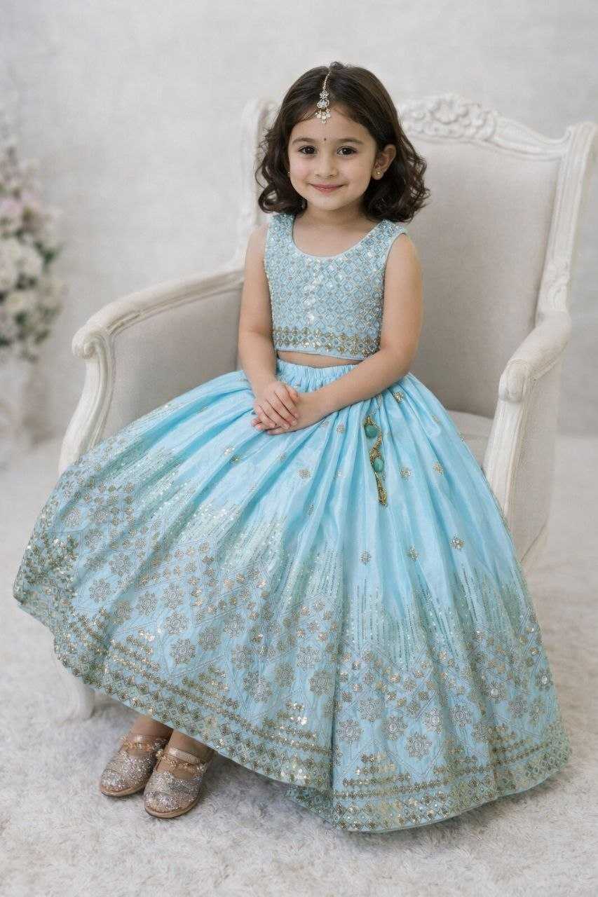 Ynf Chinon KESH167 Festive Kids Wear Wholesale Kids Lehenga Embroidered Frock Kids Festive Wear Manufacturer- Kids Exports