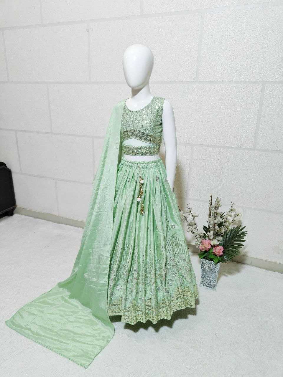 Ynf Chinon KESH167 Festive Kids Wear Wholesale Kids Lehenga Embroidered Frock Kids Festive Wear Manufacturer- Kids Exports