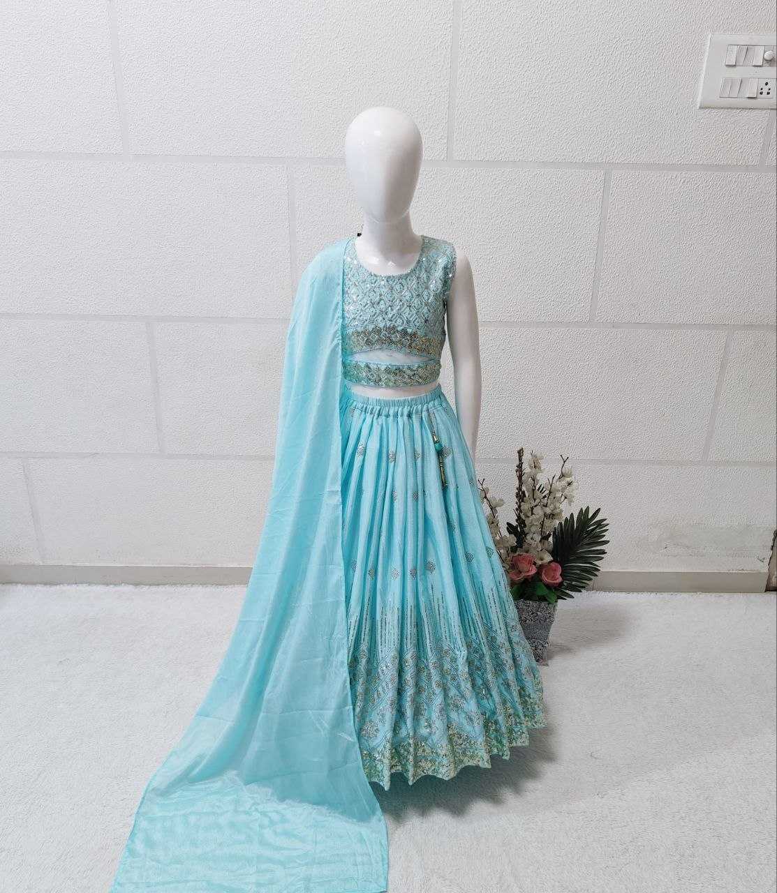 Ynf Chinon KESH167 Festive Kids Wear Wholesale Kids Lehenga Embroidered Frock Kids Festive Wear Manufacturer- Kids Exports