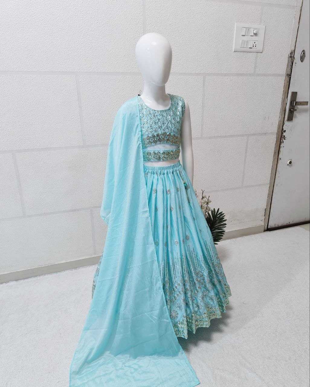 Ynf Chinon KESH167 Festive Kids Wear Wholesale Kids Lehenga Embroidered Frock Kids Festive Wear Manufacturer- Kids Exports