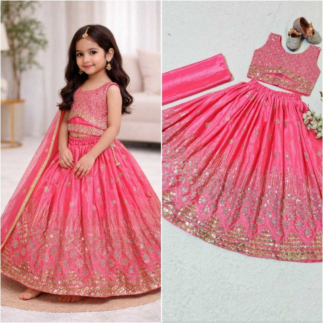 Ynf Chinon KESH167 Festive Kids Wear Wholesale Kids Lehenga Embroidered Frock Kids Festive Wear Manufacturer- Kids Exports