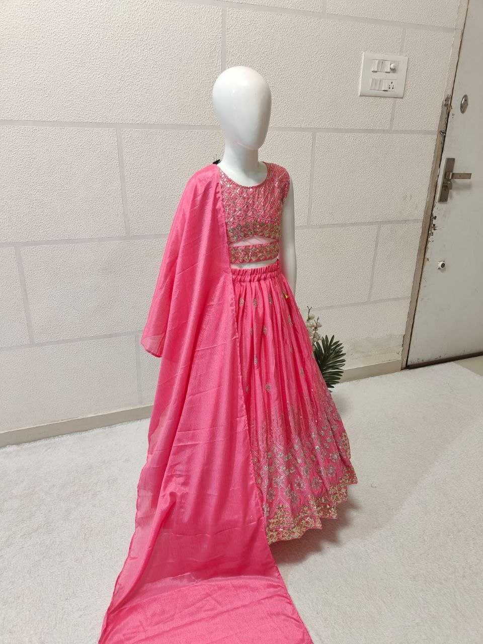 Ynf Chinon KESH167 Festive Kids Wear Wholesale Kids Lehenga Embroidered Frock Kids Festive Wear Manufacturer- Kids Exports