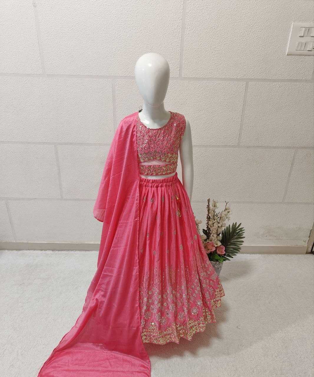 Ynf Chinon KESH167 Festive Kids Wear Wholesale Kids Lehenga Embroidered Frock Kids Festive Wear Manufacturer- Kids Exports