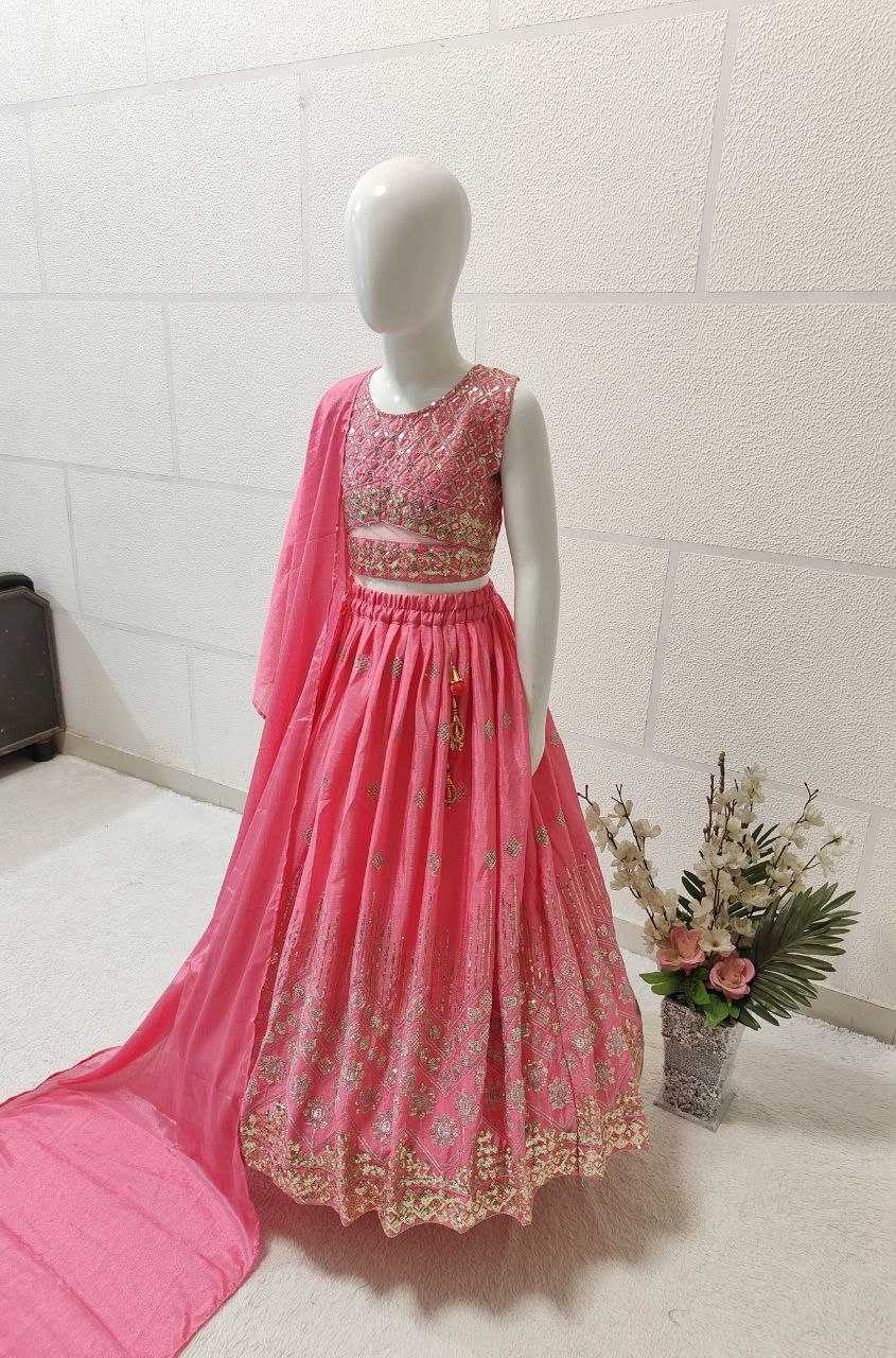 Ynf Chinon KESH167 Festive Kids Wear Wholesale Kids Lehenga Embroidered Frock Kids Festive Wear Manufacturer- Kids Exports