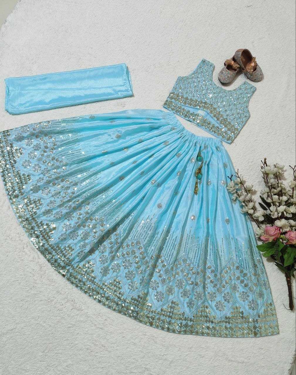 Ynf Chinon KESH167 Festive Kids Wear Wholesale Kids Lehenga Embroidered Frock Kids Festive Wear Manufacturer- Kids Exports