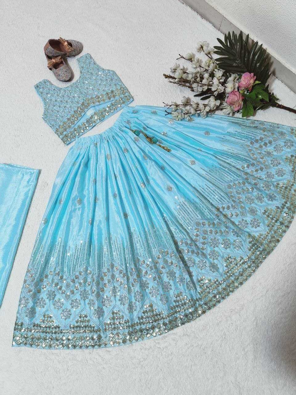 Ynf Chinon KESH167 Festive Kids Wear Wholesale Kids Lehenga Embroidered Frock Kids Festive Wear Manufacturer- Kids Exports