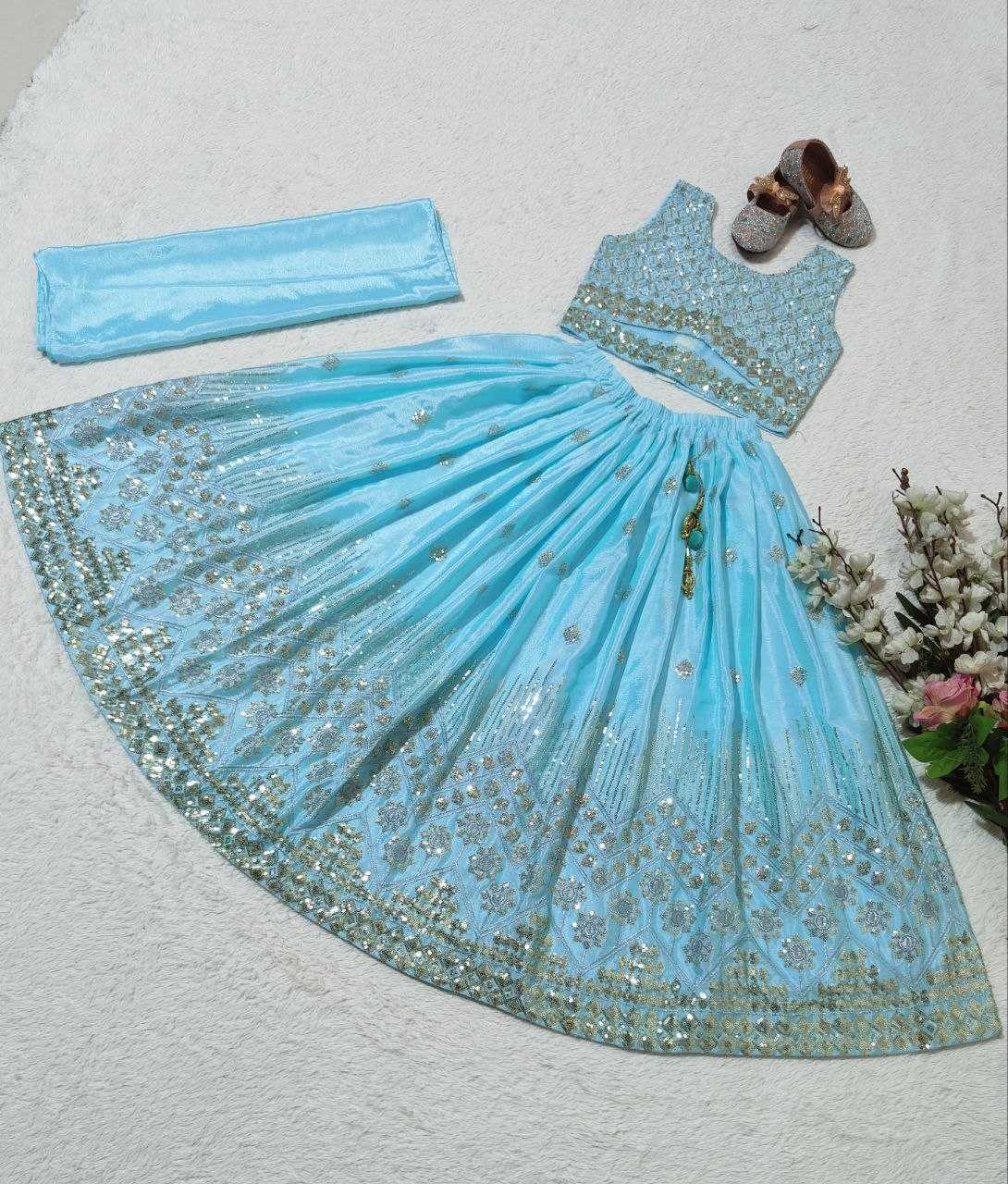 Ynf Chinon KESH167 Festive Kids Wear Wholesale Kids Lehenga Embroidered Frock Kids Festive Wear Manufacturer- Kids Exports
