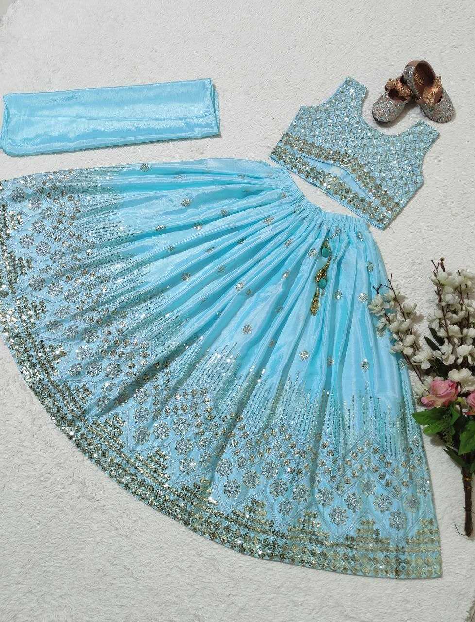 Ynf Chinon KESH167 Festive Kids Wear Wholesale Kids Lehenga Embroidered Frock Kids Festive Wear Manufacturer- Kids Exports
