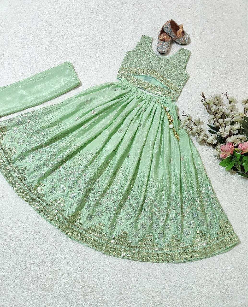 Ynf Chinon KESH167 Festive Kids Wear Wholesale Kids Lehenga Embroidered Frock Kids Festive Wear Manufacturer- Kids Exports