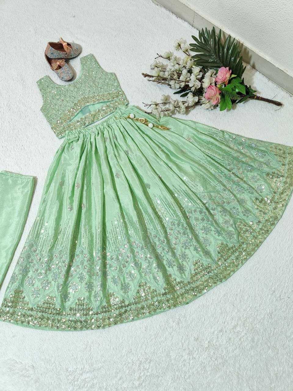 Ynf Chinon KESH167 Festive Kids Wear Wholesale Kids Lehenga Embroidered Frock Kids Festive Wear Manufacturer- Kids Exports