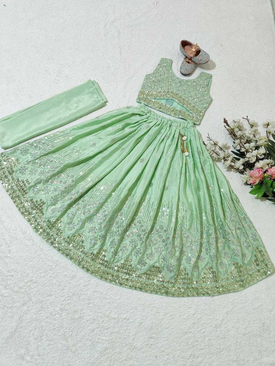 Ynf Chinon KESH167 Festive Kids Wear Wholesale Kids Lehenga Embroidered Frock Kids Festive Wear Manufacturer- Kids Exports