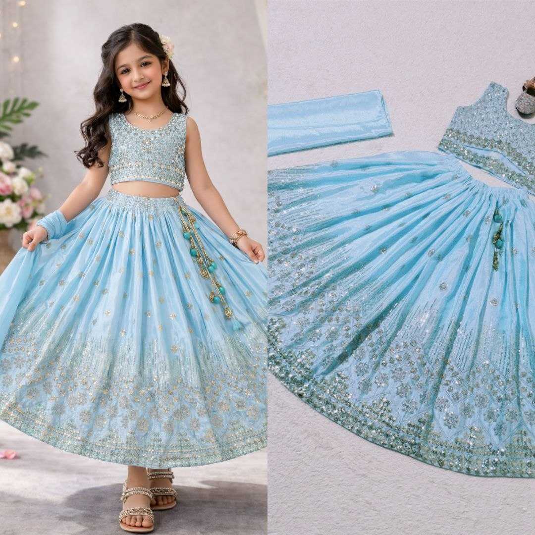 Ynf Chinon KESH167 Festive Kids Wear Wholesale Kids Lehenga Embroidered Frock Kids Festive Wear Manufacturer- Kids Exports