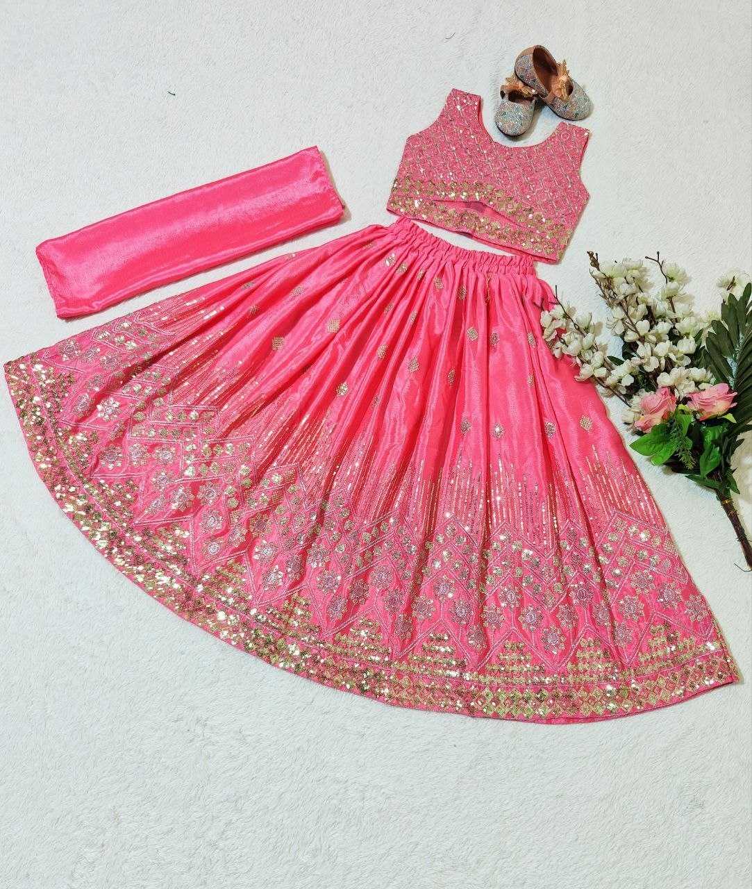 Ynf Chinon KESH167 Festive Kids Wear Wholesale Kids Lehenga Embroidered Frock Kids Festive Wear Manufacturer- Kids Exports