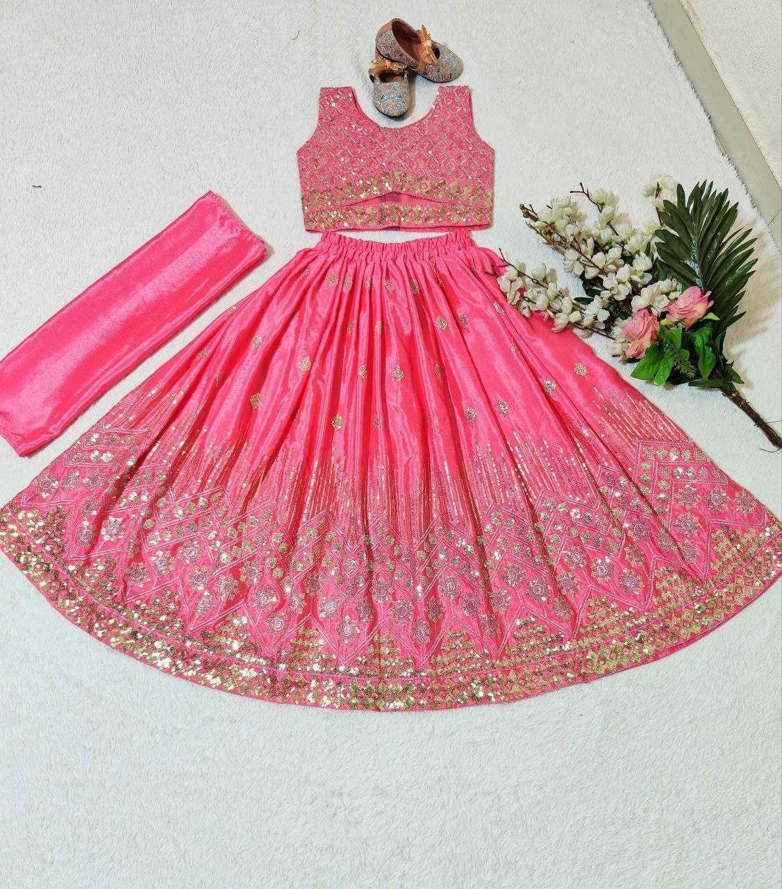 Ynf Chinon KESH167 Festive Kids Wear Wholesale Kids Lehenga Embroidered Frock Kids Festive Wear Manufacturer- Kids Exports