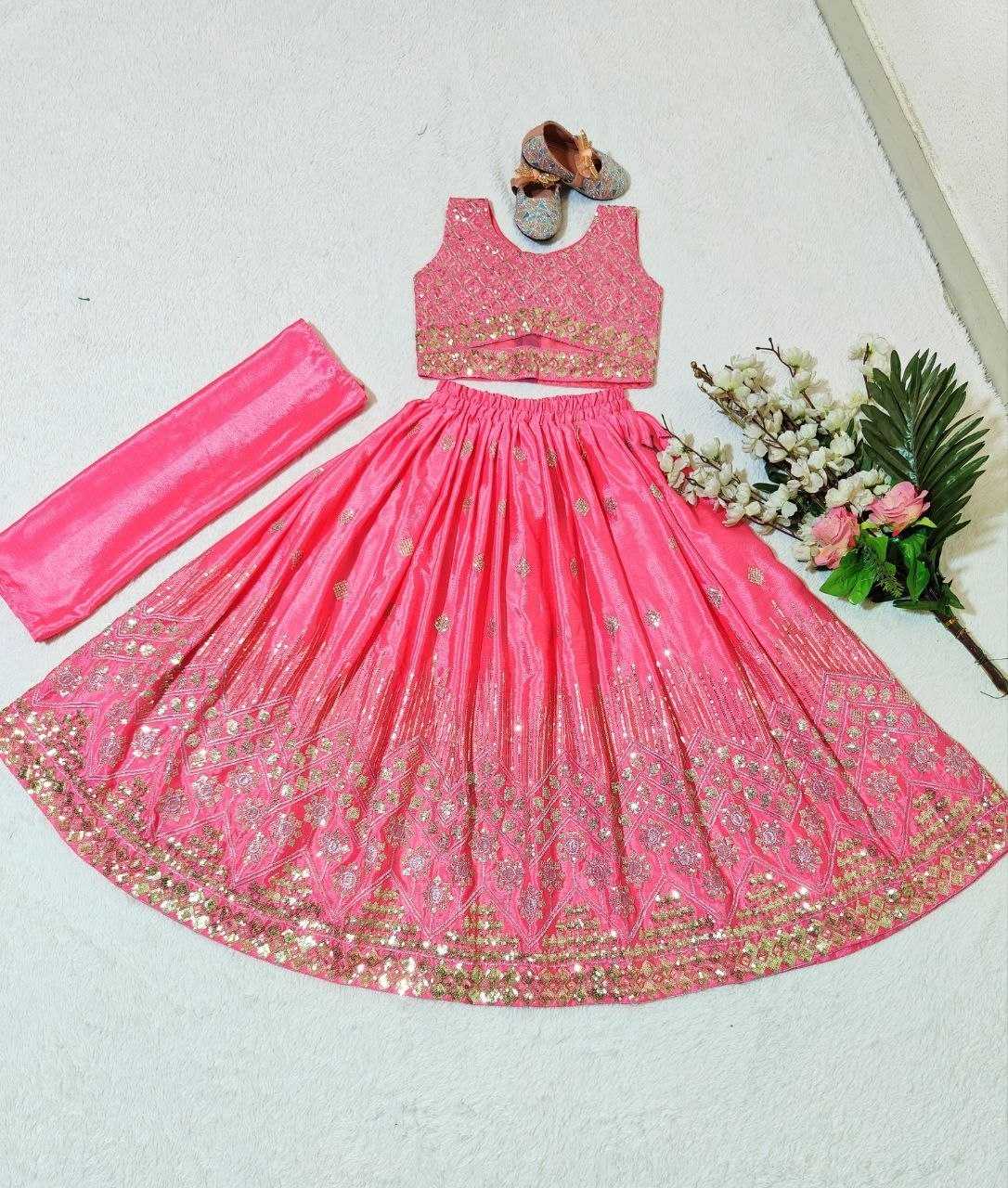 Ynf Chinon KESH167 Festive Kids Wear Wholesale Kids Lehenga Embroidered Frock Kids Festive Wear Manufacturer- Kids Exports