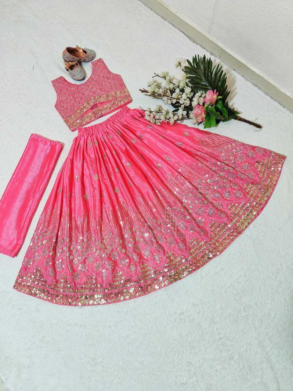 Ynf Chinon KESH167 Festive Kids Wear Wholesale Kids Lehenga Embroidered Frock Kids Festive Wear Manufacturer- Kids Exports