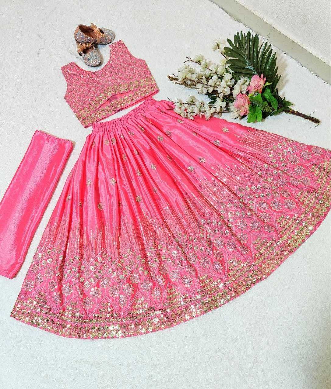 Ynf Chinon KESH167 Festive Kids Wear Wholesale Kids Lehenga Embroidered Frock Kids Festive Wear Manufacturer- Kids Exports