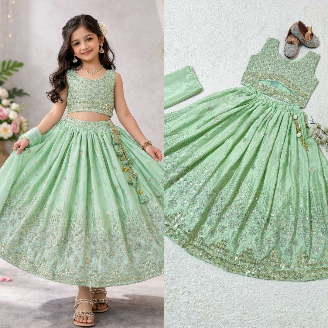 Ynf Chinon KESH167 Festive Kids Wear Wholesale Kids Lehenga Embroidered Frock Kids Festive Wear Manufacturer- Kids Exports