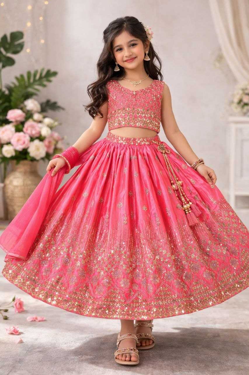 Ynf Chinon KESH167 Festive Kids Wear Wholesale Kids Lehenga Embroidered Frock Kids Festive Wear Manufacturer- Kids Exports