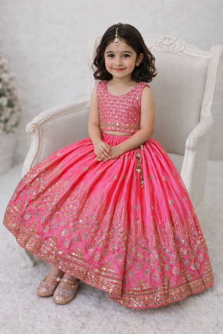 Ynf Chinon KESH167 Festive Kids Wear Wholesale Kids Lehenga Embroidered Frock Kids Festive Wear Manufacturer- Kids Exports