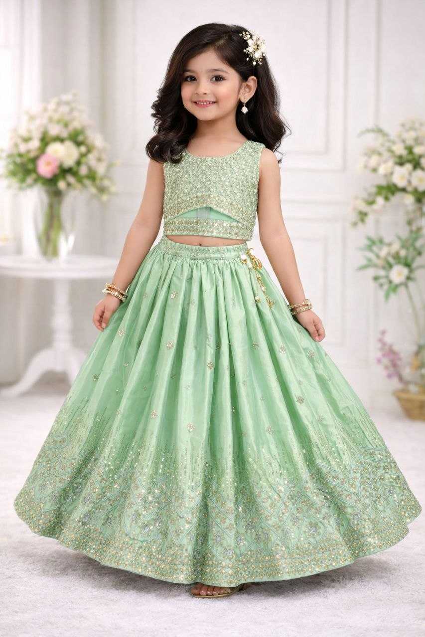Ynf Chinon KESH167 Festive Kids Wear Wholesale Kids Lehenga Embroidered Frock Kids Festive Wear Manufacturer- Kids Exports