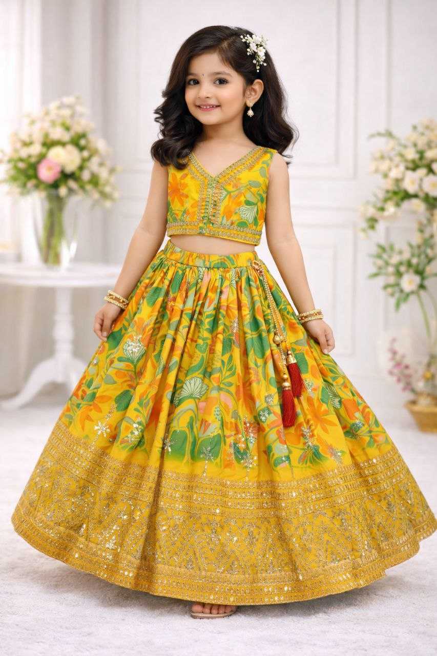 Ynf Faux Georgette KESH167 Sequins Kids Wear Wholesale Kids Lehenga Embroidered Frock Kids Traditional Outfits Manufacturer- Kids Exports