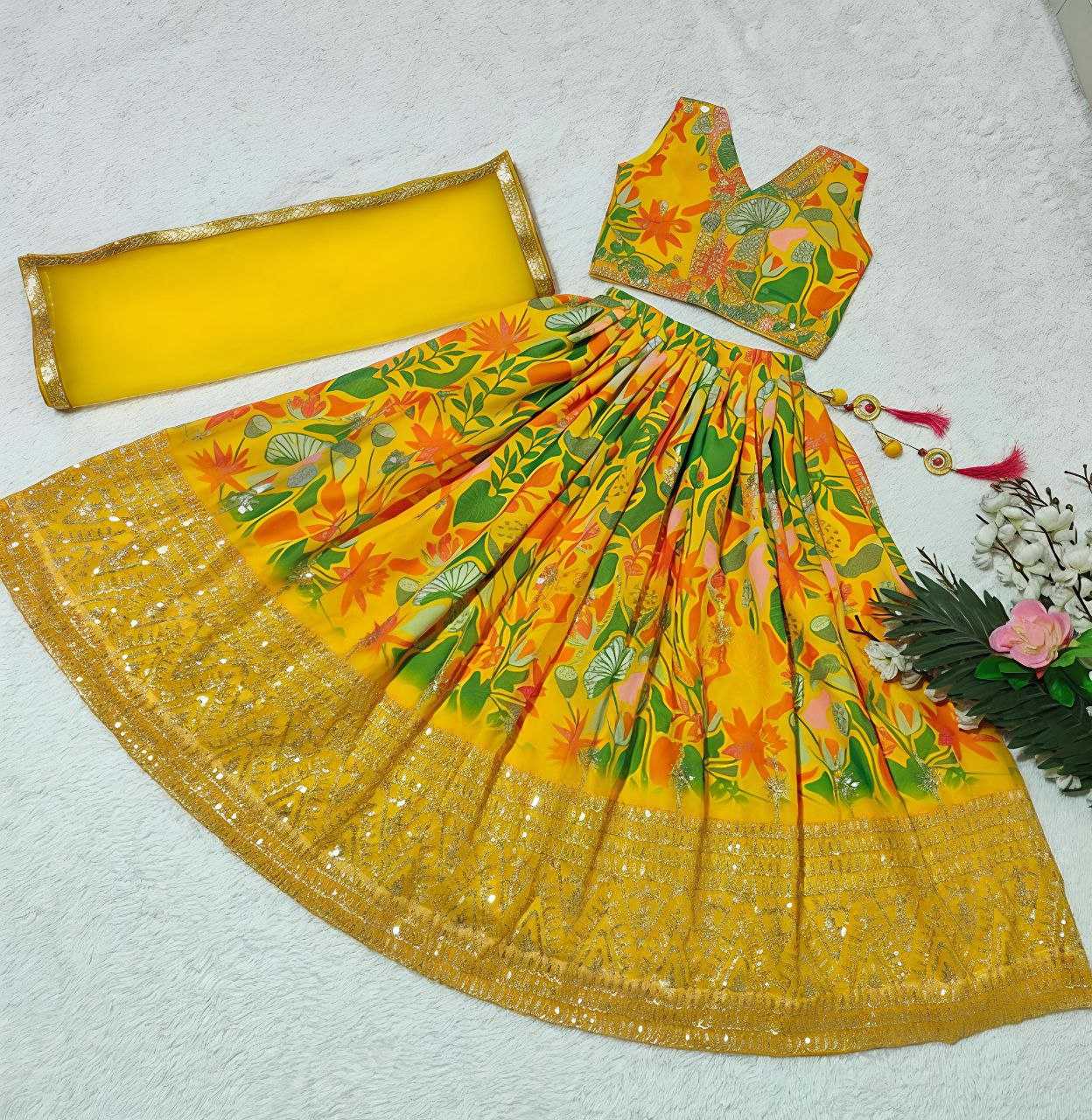 Ynf Faux Georgette KESH167 Sequins Kids Wear Wholesale Kids Lehenga Embroidered Frock Kids Traditional Outfits Manufacturer- Kids Exports