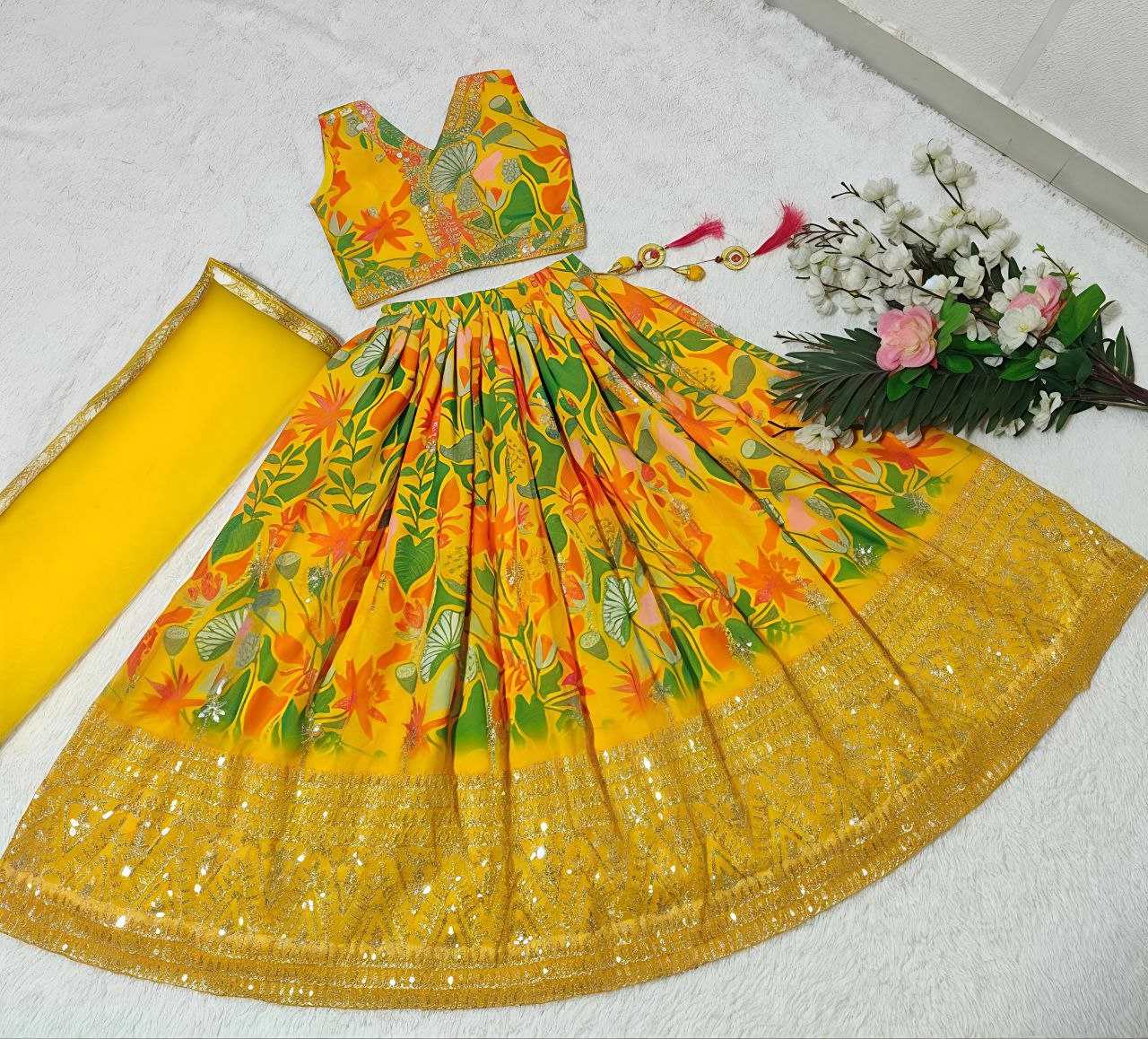 Ynf Faux Georgette KESH167 Sequins Kids Wear Wholesale Kids Lehenga Embroidered Frock Kids Traditional Outfits Manufacturer- Kids Exports