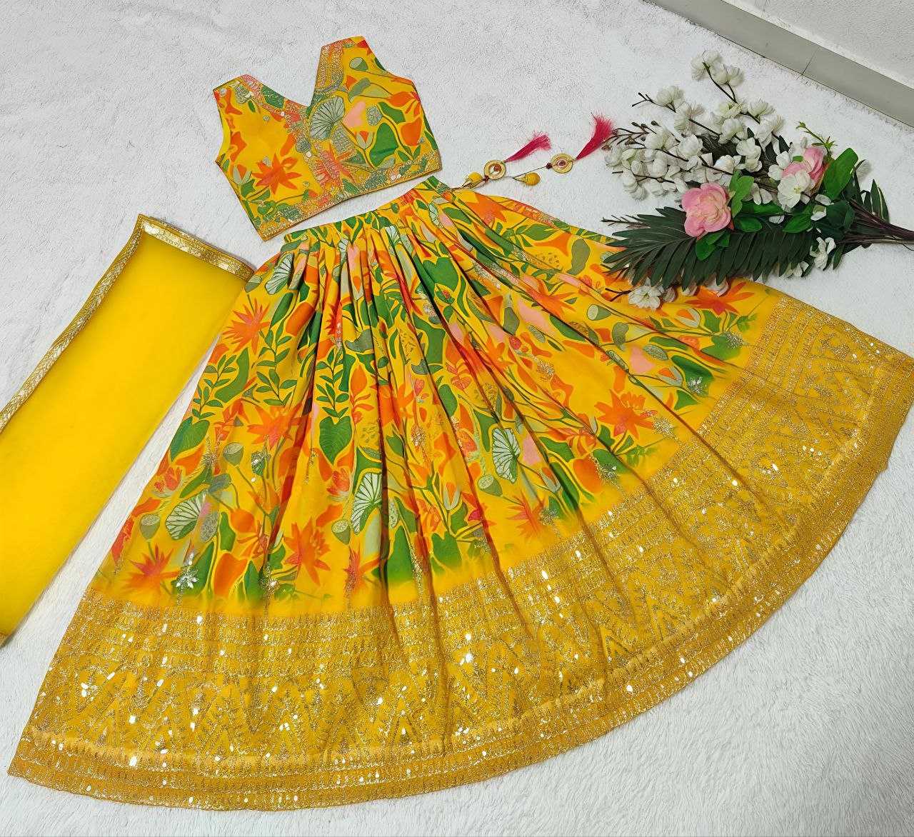 Ynf Faux Georgette KESH167 Sequins Kids Wear Wholesale Kids Lehenga Embroidered Frock Kids Traditional Outfits Manufacturer- Kids Exports