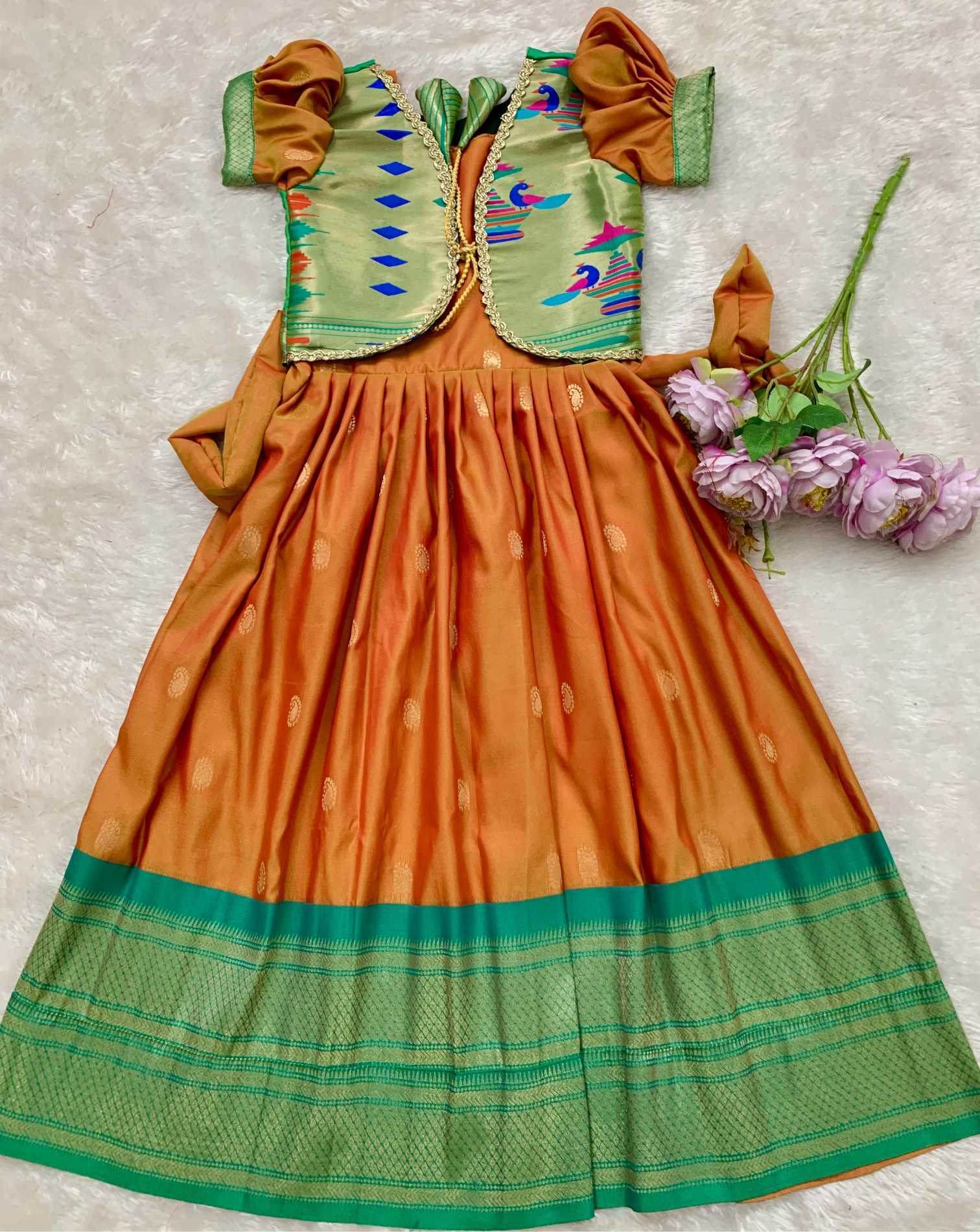 Ynf Paithani Silk KESH685 Atiriya Kids Wear Wholesale Kids Gown Kids Ethnic Gowns Manufacturer- Kids Exports