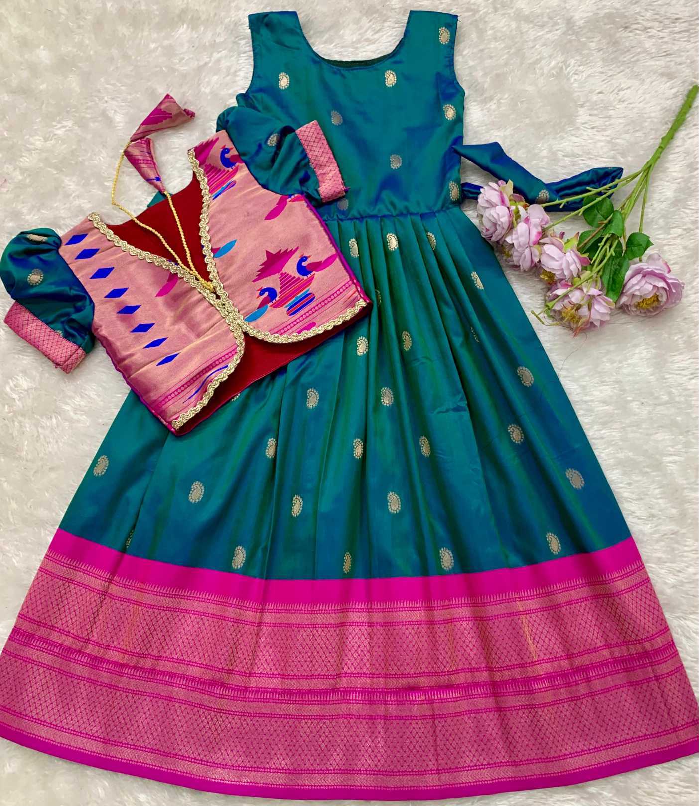 Ynf Paithani Silk KESH685 Atiriya Kids Wear Wholesale Kids Gown Kids Ethnic Gowns Manufacturer- Kids Exports