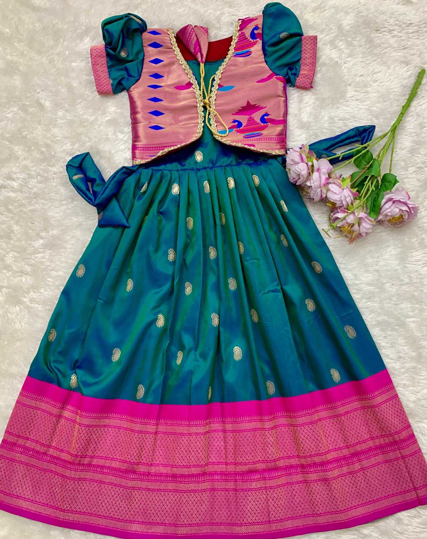 Ynf Paithani Silk KESH685 Atiriya Kids Wear Wholesale Kids Gown Kids Ethnic Gowns Manufacturer- Kids Exports