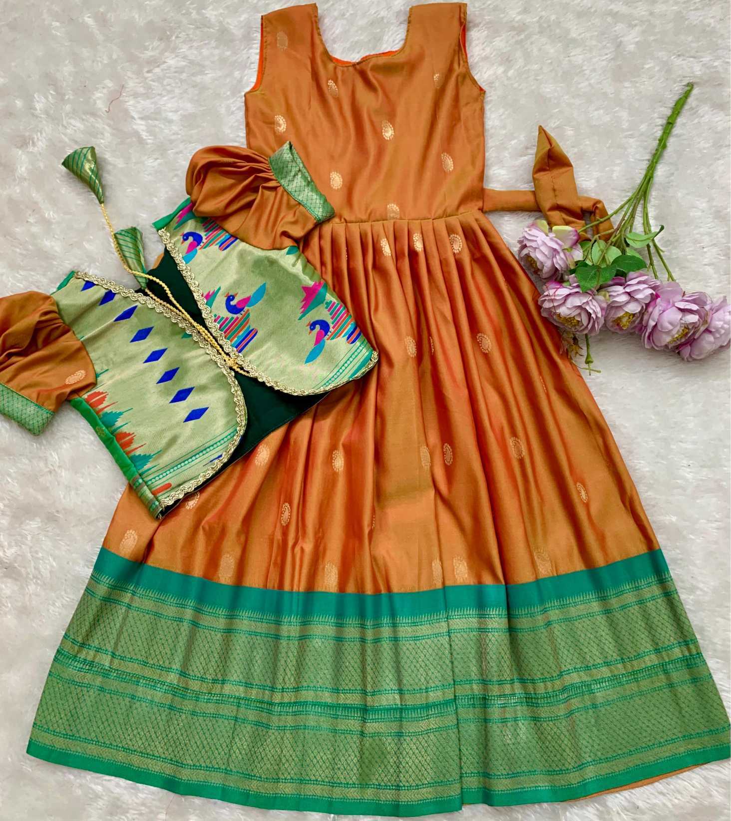 Ynf Paithani Silk KESH685 Atiriya Kids Wear Wholesale Kids Gown Kids Ethnic Gowns Manufacturer- Kids Exports
