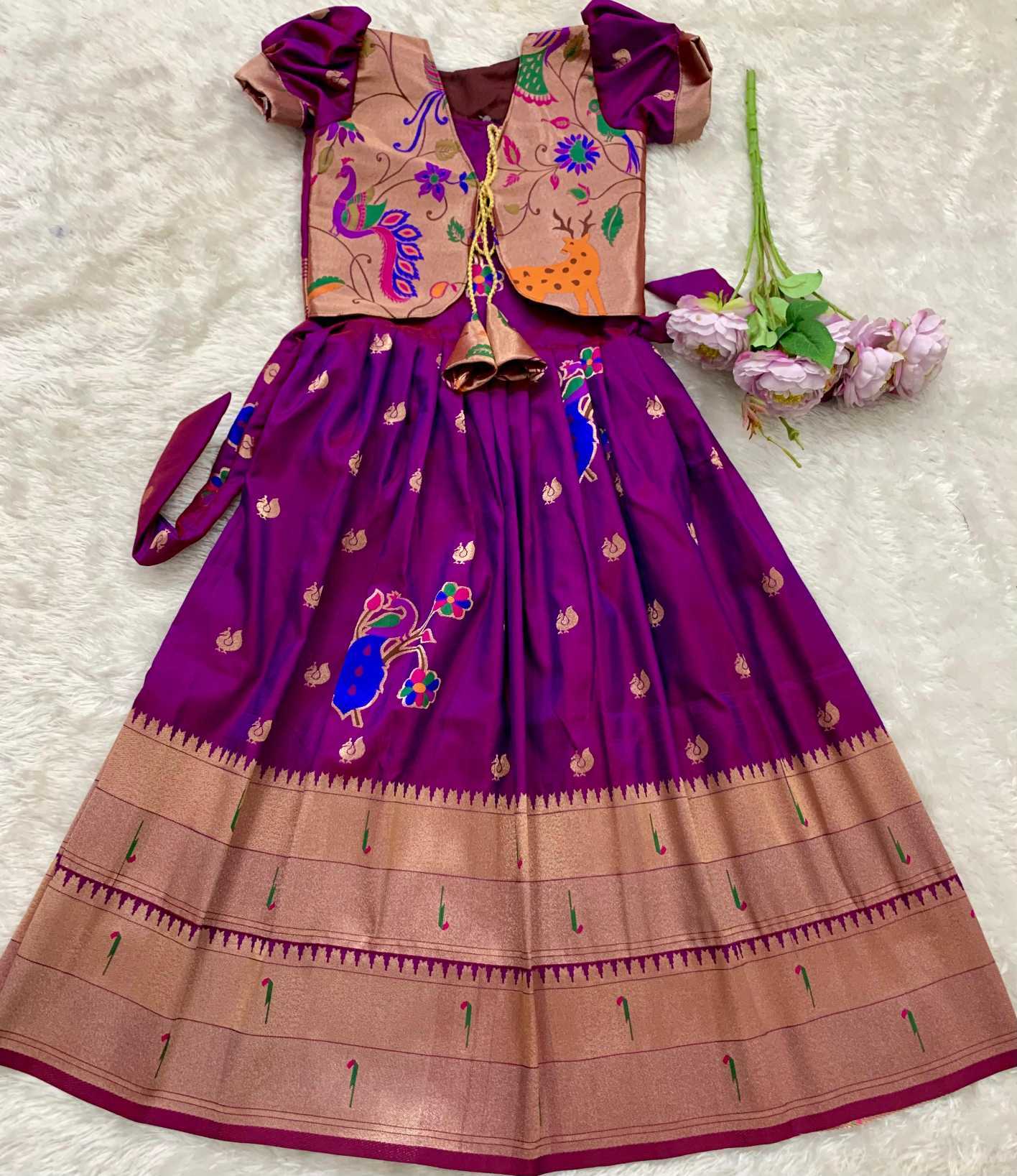 Ynf Paithani Silk KESH685 Bhavishaara Kids Wear Wholesale Kids Gown Kids Ethnic Gowns Manufacturer- Kids Exports