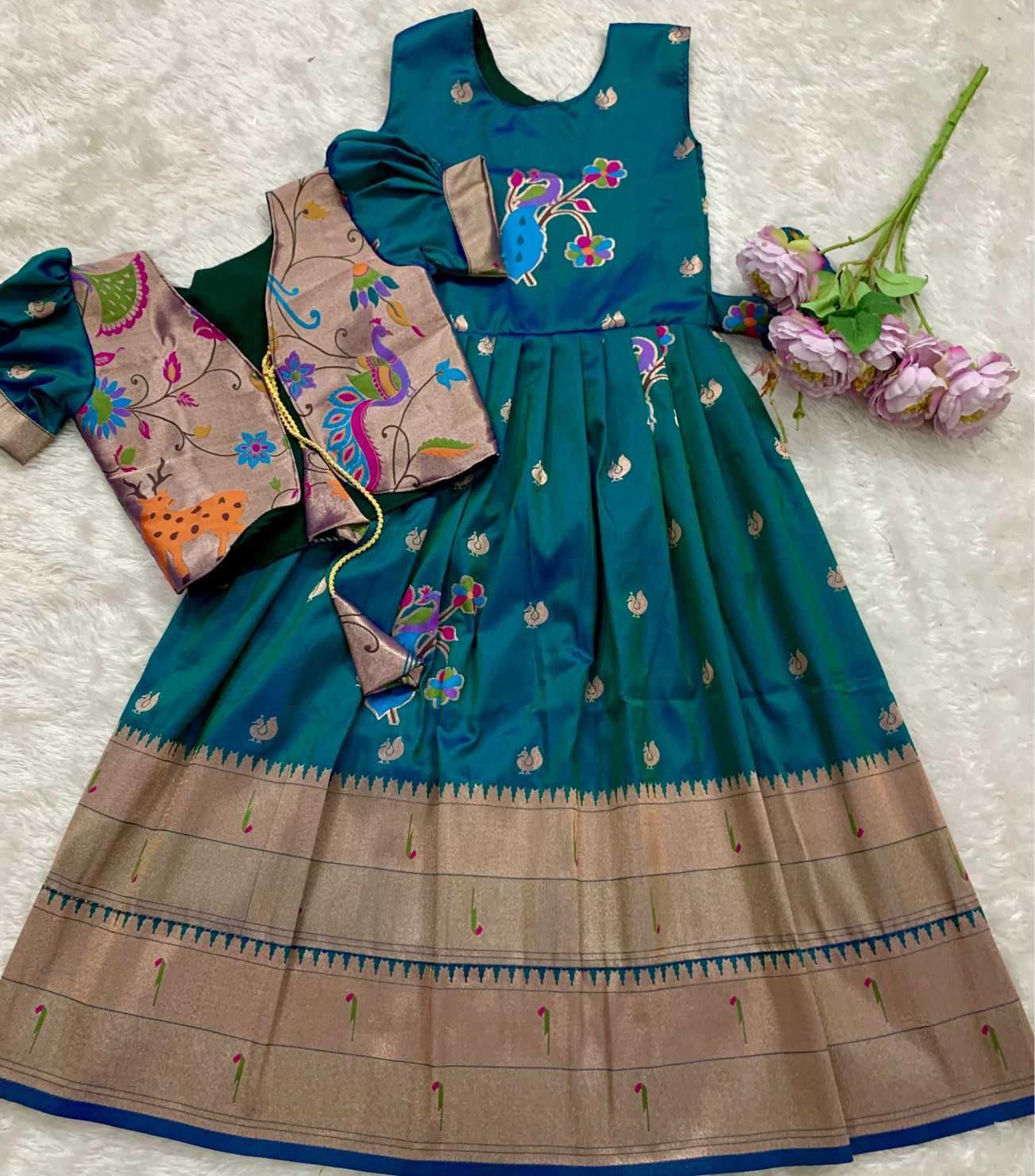 Ynf Paithani Silk KESH685 Bhavishaara Kids Wear Wholesale Kids Gown Kids Ethnic Gowns Manufacturer- Kids Exports