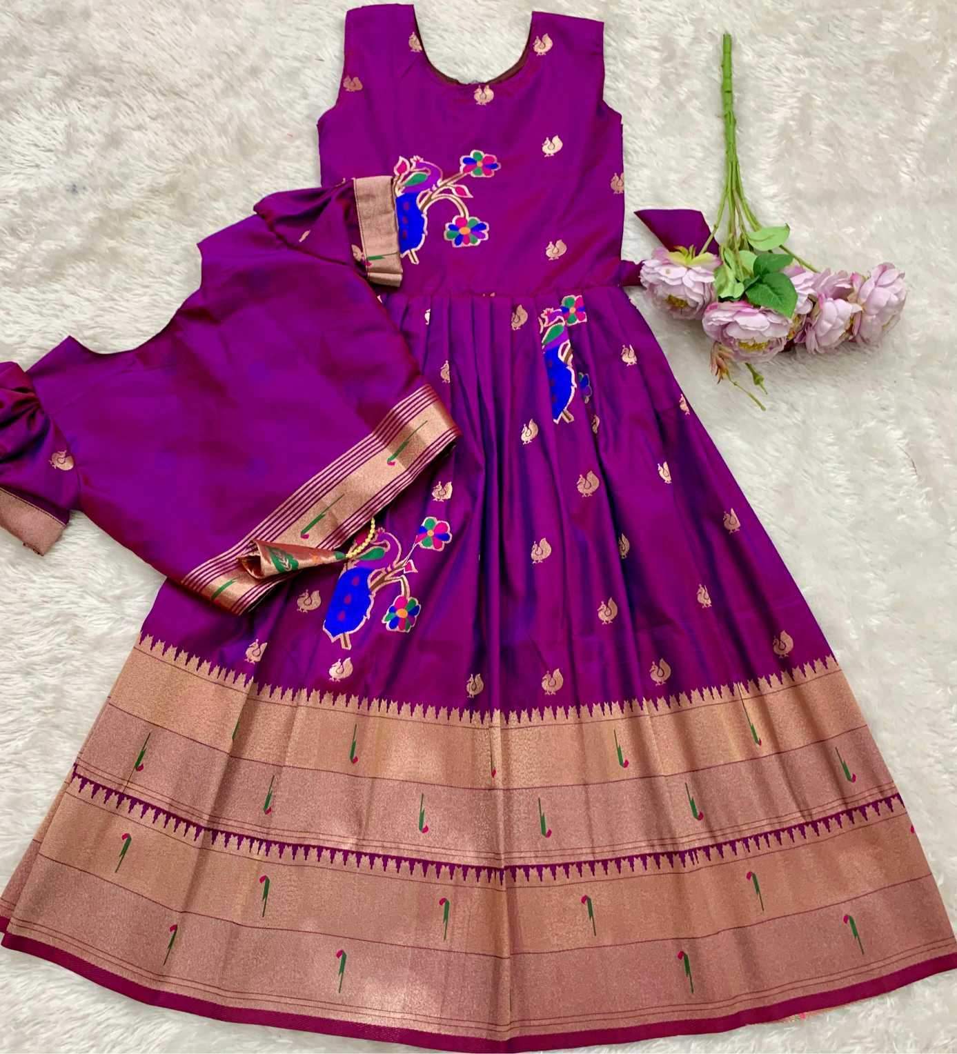 Ynf Paithani Silk KESH685 Bhavishaara Kids Wear Wholesale Kids Gown Kids Ethnic Gowns Manufacturer- Kids Exports