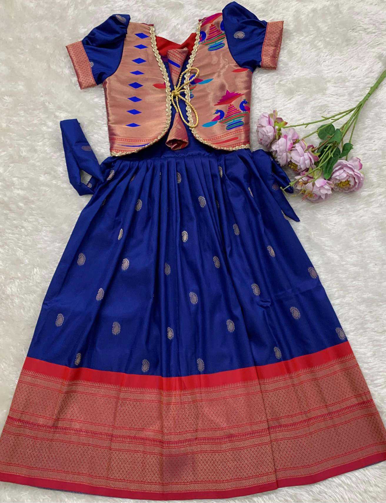 Ynf Paithani Silk KESH685 pongal Kids Wear Wholesale Kids Gown Kids Ethnic Gowns Manufacturer- Kids Exports