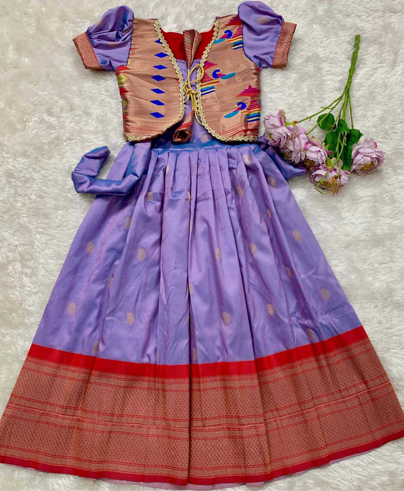 Ynf Paithani Silk KESH685 pongal Kids Wear Wholesale Kids Gown Kids Ethnic Gowns Manufacturer- Kids Exports