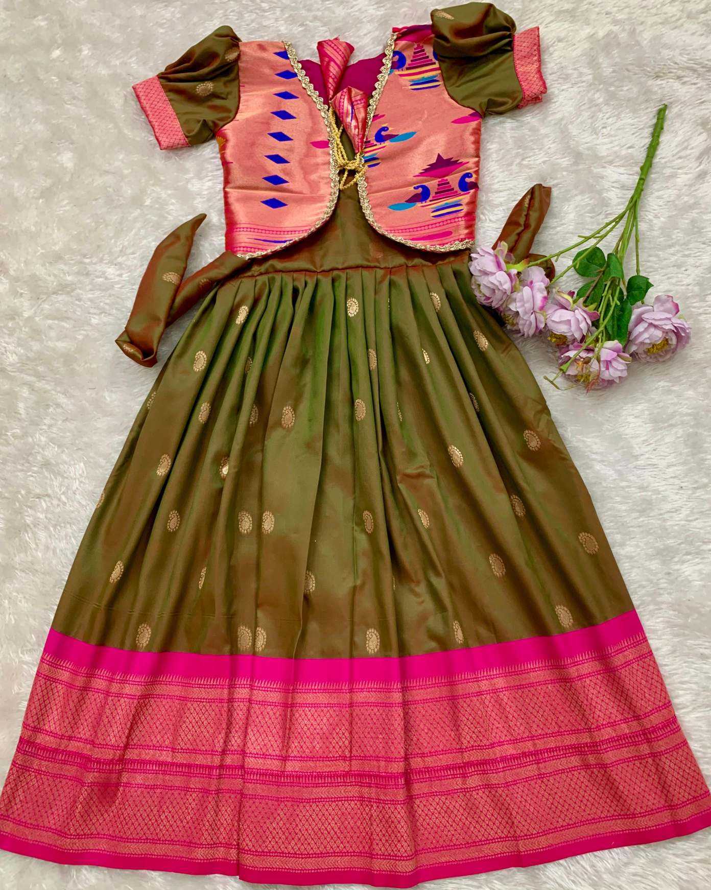 Ynf Paithani Silk KESH685 pongal Kids Wear Wholesale Kids Gown Kids Ethnic Gowns Manufacturer- Kids Exports