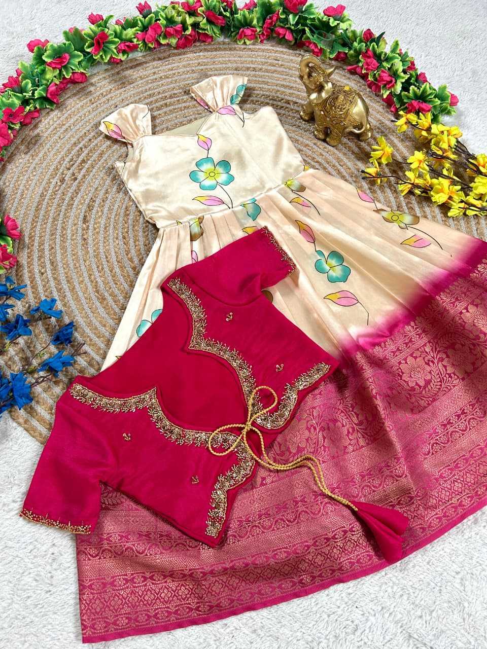Ynf Pure Silk KESH505 Chandrika Kids Wear Wholesale Kids Gown Kids Co-ord Set Kids Traditional Outfits Manufacturer- Kids Exports